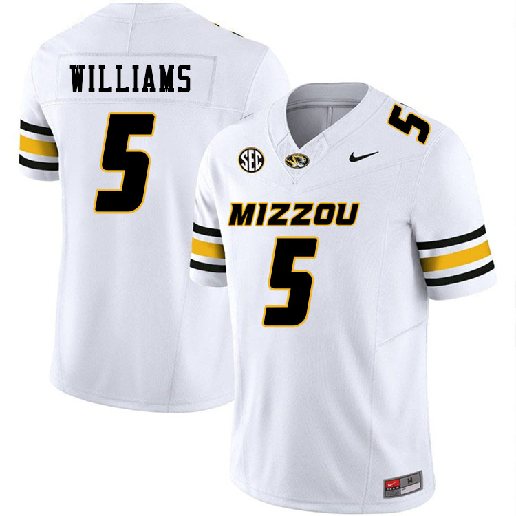 Men #5 Kristian Williams Missouri Tigers College Football Jerseys Stitched-White